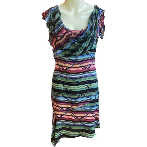 Diane Von Furstenberg Silk Dress Asymmetric Side Flounce Size 8 - Picture 1 of 5